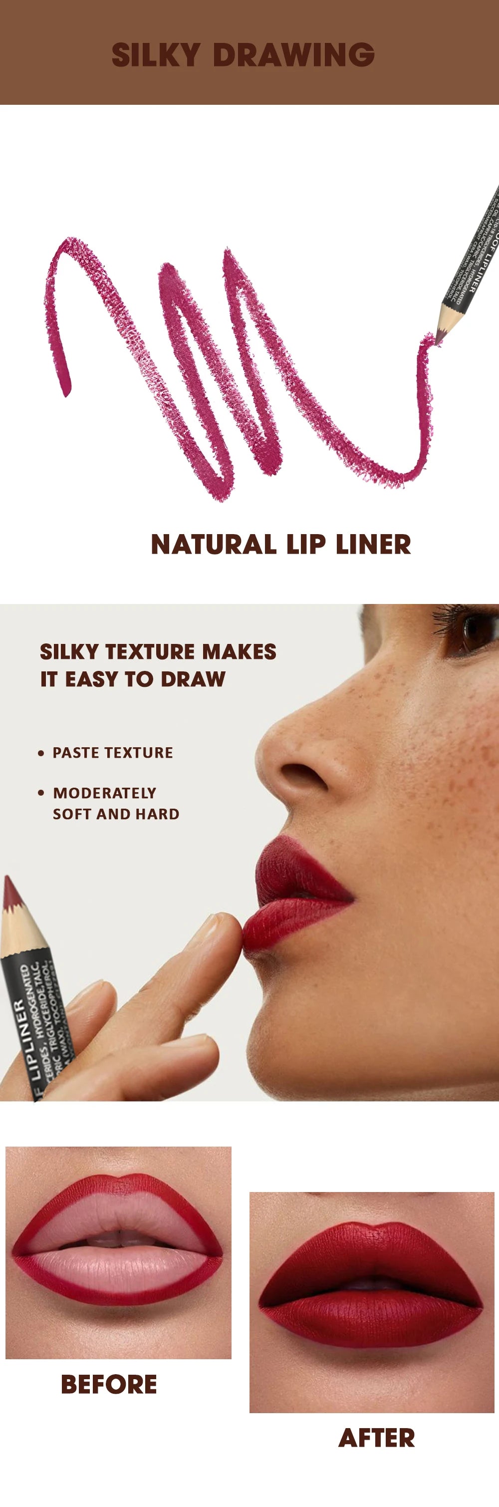 Waterproof Lip Liner Pencil Set, Weightless Precise Liner with Super Soft Blendable Texture Matte Soft