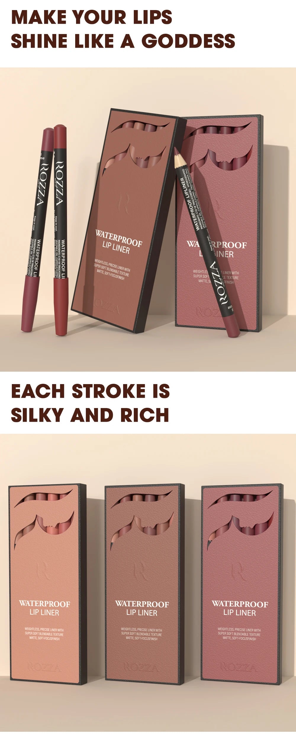 Waterproof Lip Liner Pencil Set, Weightless Precise Liner with Super Soft Blendable Texture Matte Soft