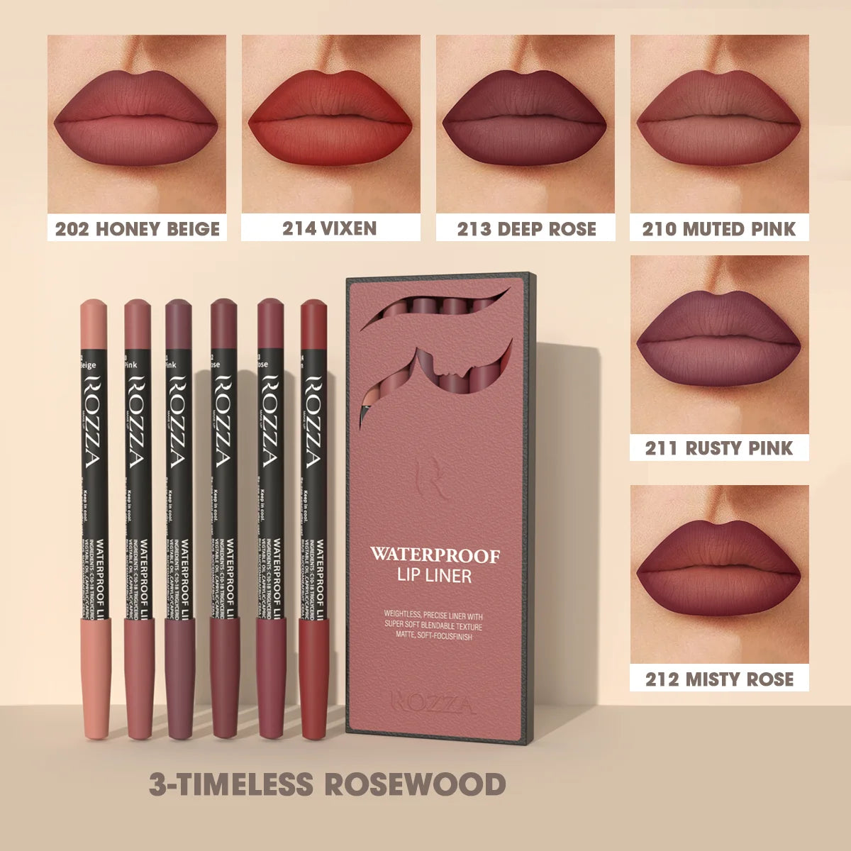 Waterproof Lip Liner Pencil Set, Weightless Precise Liner with Super Soft Blendable Texture Matte Soft