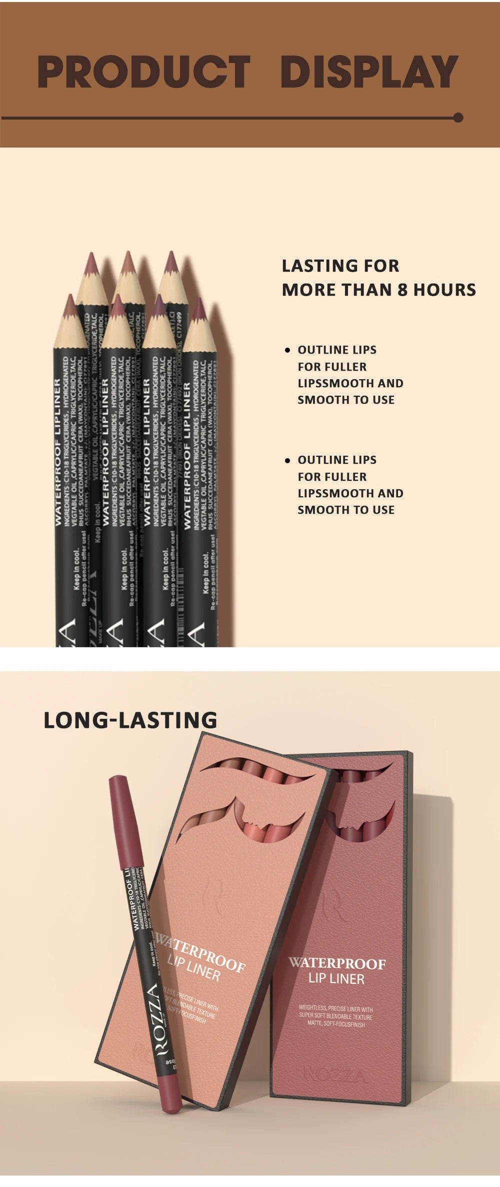 Waterproof Lip Liner Pencil Set, Weightless Precise Liner with Super Soft Blendable Texture Matte Soft